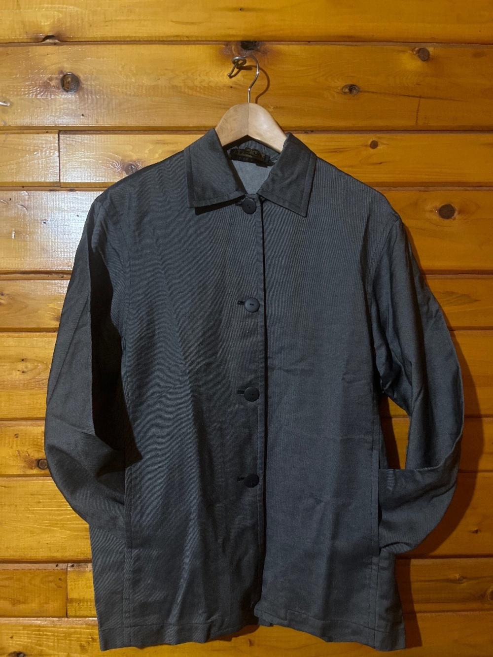 100% Silk Charcoal Grey Gray Shacket Jacket with Pockets